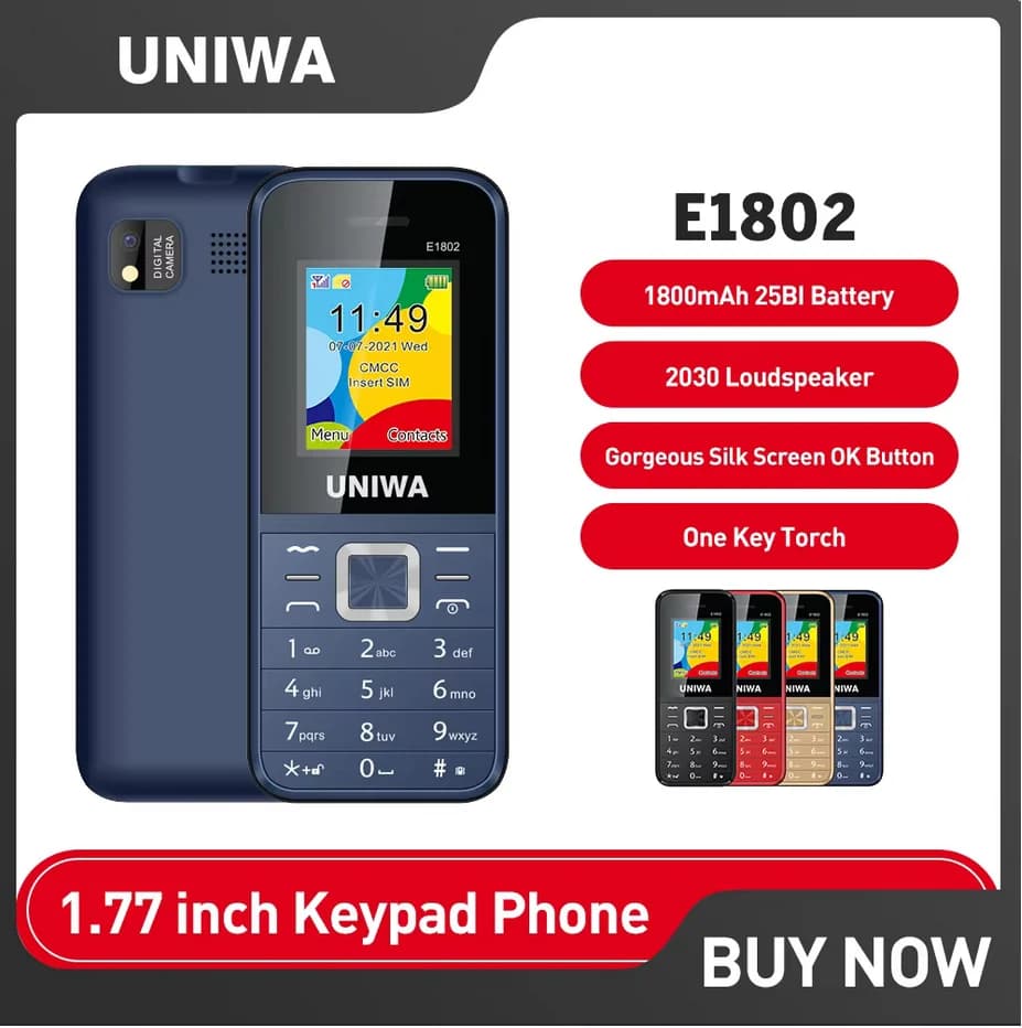 UNIWA E1802 2G Handy 1,77 Zoll Flip Phone Push Button 1800 mAh Telefon für ältere ältere Dual SIM Dual Standby Wireless FM