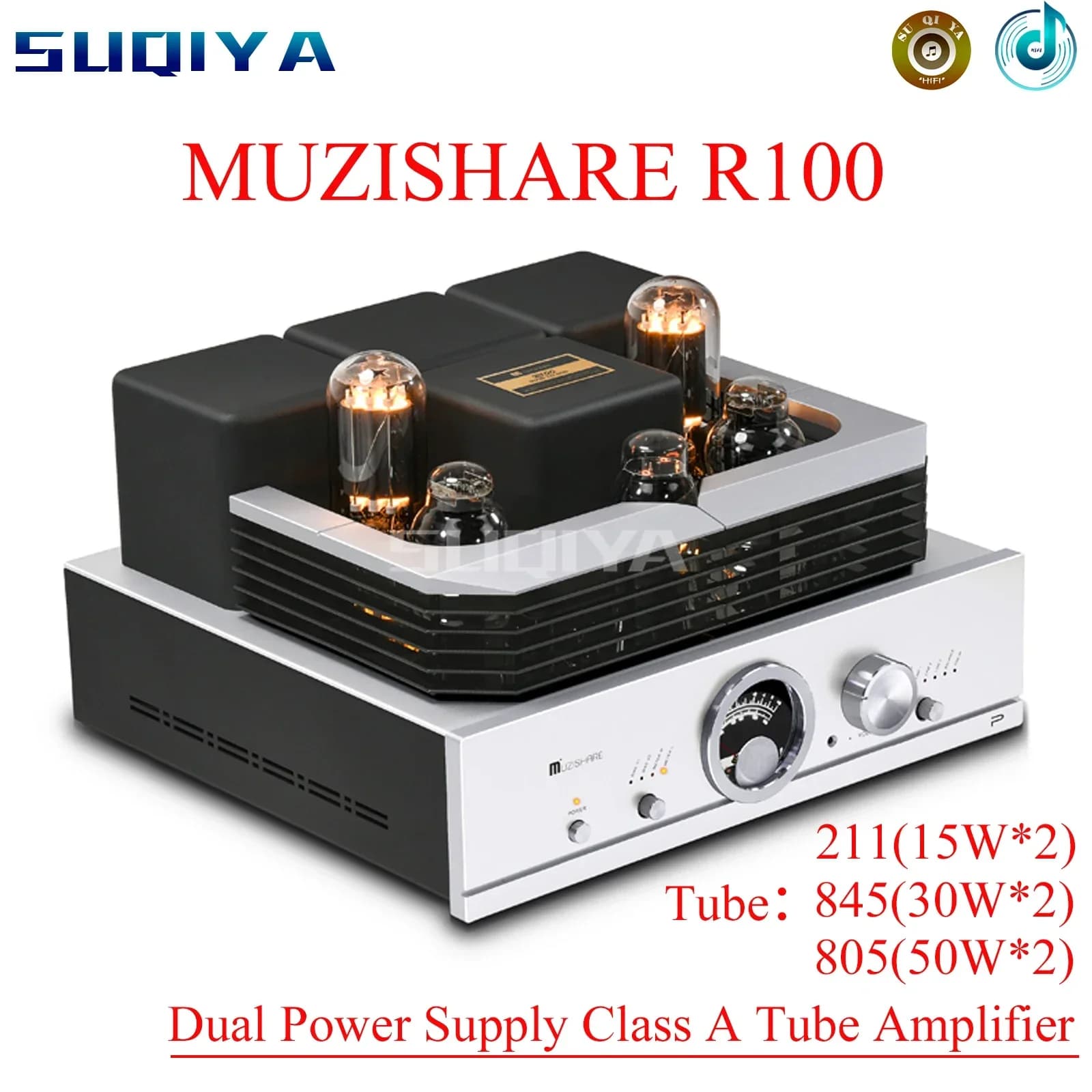 SUQIYA-MUZISHARE R100 Verstärker 300B Push 845 211 805 Klasse A Fever Leistungsverstärker Integrierter symmetrischer Phono-Verstärker 50 W + 50 W
