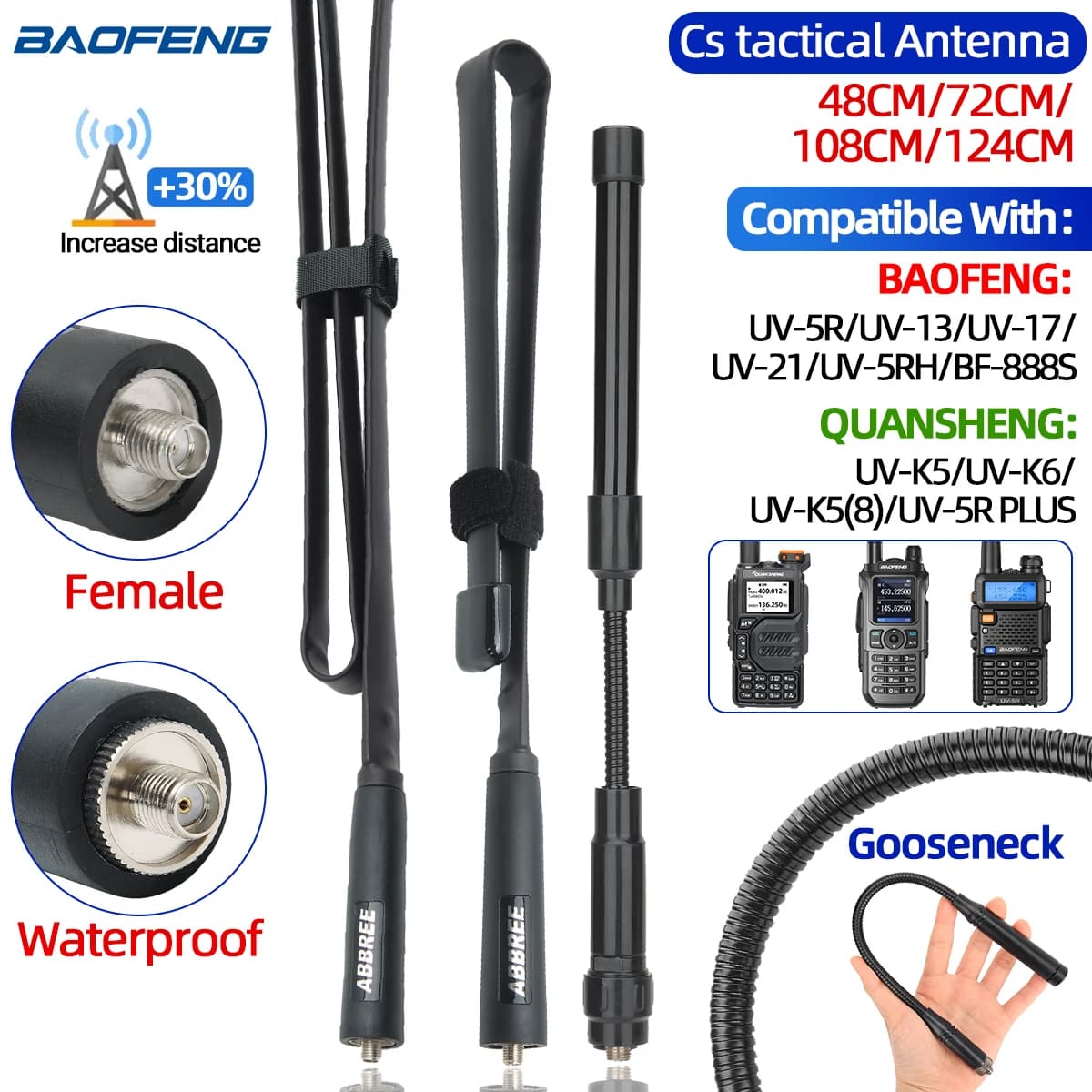 Abbree cs taktische Antenne sma-weiblich Dualband UKW UHF 144/430MHz faltbar für Walkie Talkie Baofeng UV-13PRO UV-5R Quan sheng