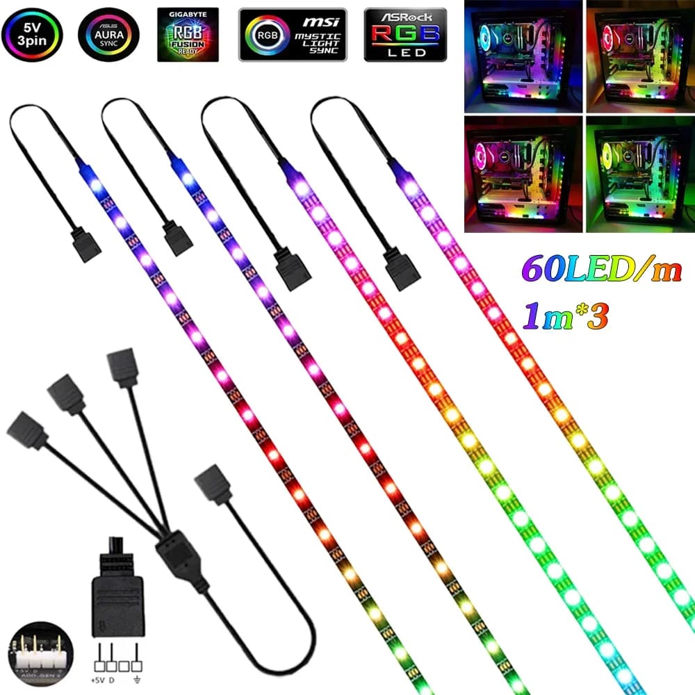 5V 3Pin LED Streifen Licht RGB adressierbar Ws2812b Streifen für PC Gehäuse Motherboard 3 Pin Header für ASUS Aura SYNC Licht