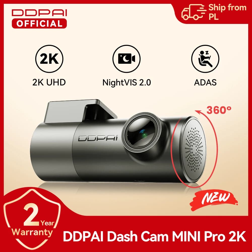 DDPAI Mini Pro 2K Dashcam mit WiFi Smart Voice Control, unterstützt Nachtsicht und 24-Stunden-Parkmonitor, Auto-DVR