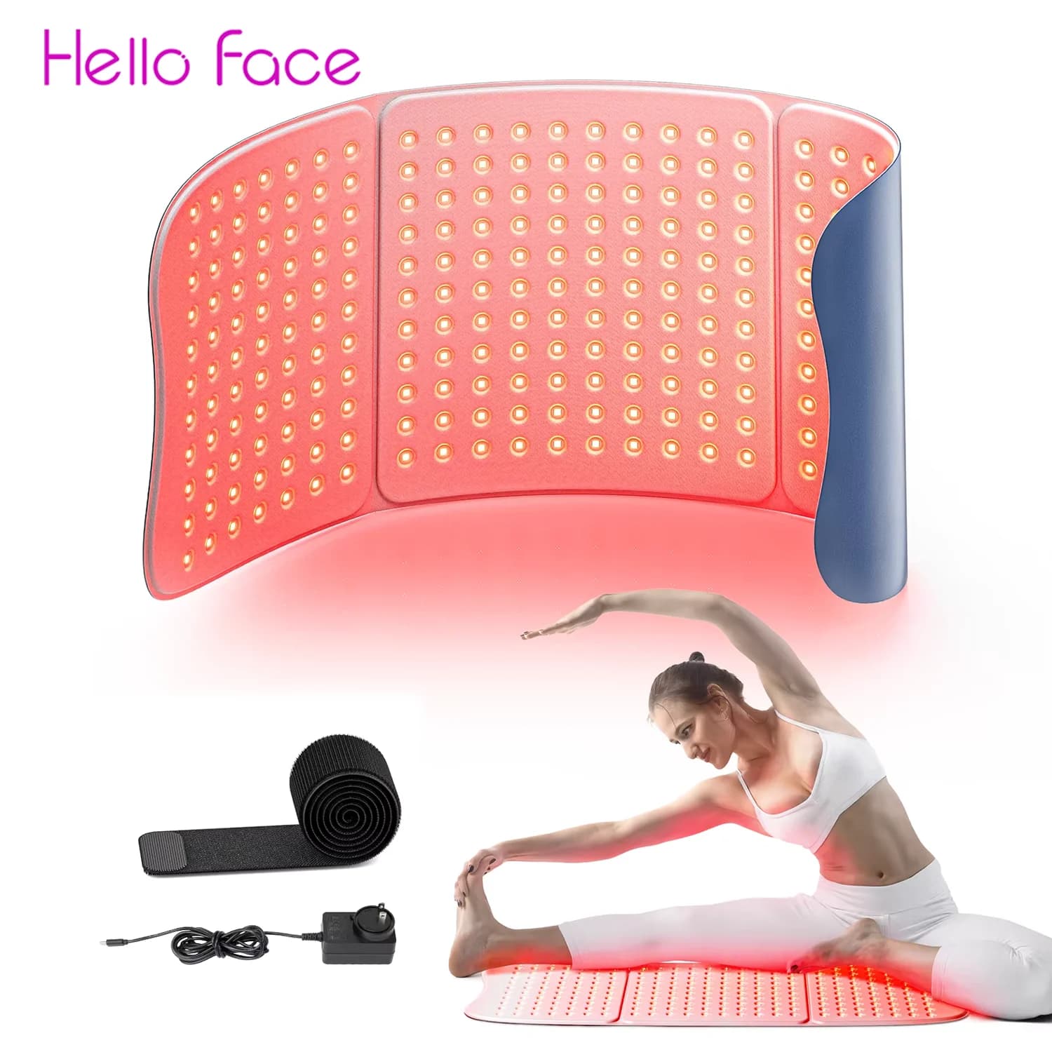 Rotlichttherapie-Pad 660 nm 850 nm zur Linderung von Körperschmerzen, große 30 x 12 Zoll Matte mit Timer – Hello Face L7 Tri-Chip Nahinfrarot