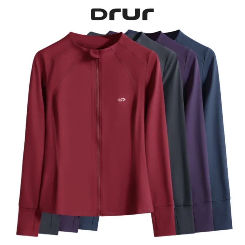 DRUR Quick Dry Laufjacke Herbst Winter Sport Shirt Damen Langarm Atmungsaktiv Fitness Top mit Taschen Weihnachten Yogawear