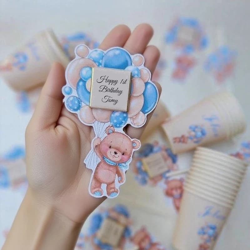 Benutzerdefinierte Geburtstagsgeschenkkarte für Gäste, Babyparty, personalisiertes Team, Junge, Taufe, Bär, Party-Einladung, Dekoration, Geschlecht