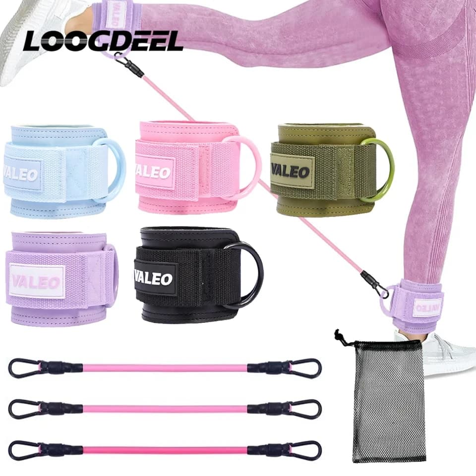LOOGDEEL Widerstandsbänder-Set, Knöchelriemen, verstellbare Fußstütze, gepolsterte Manschette, Knöchelgewicht, Beintraining, Klammer, Yoga,