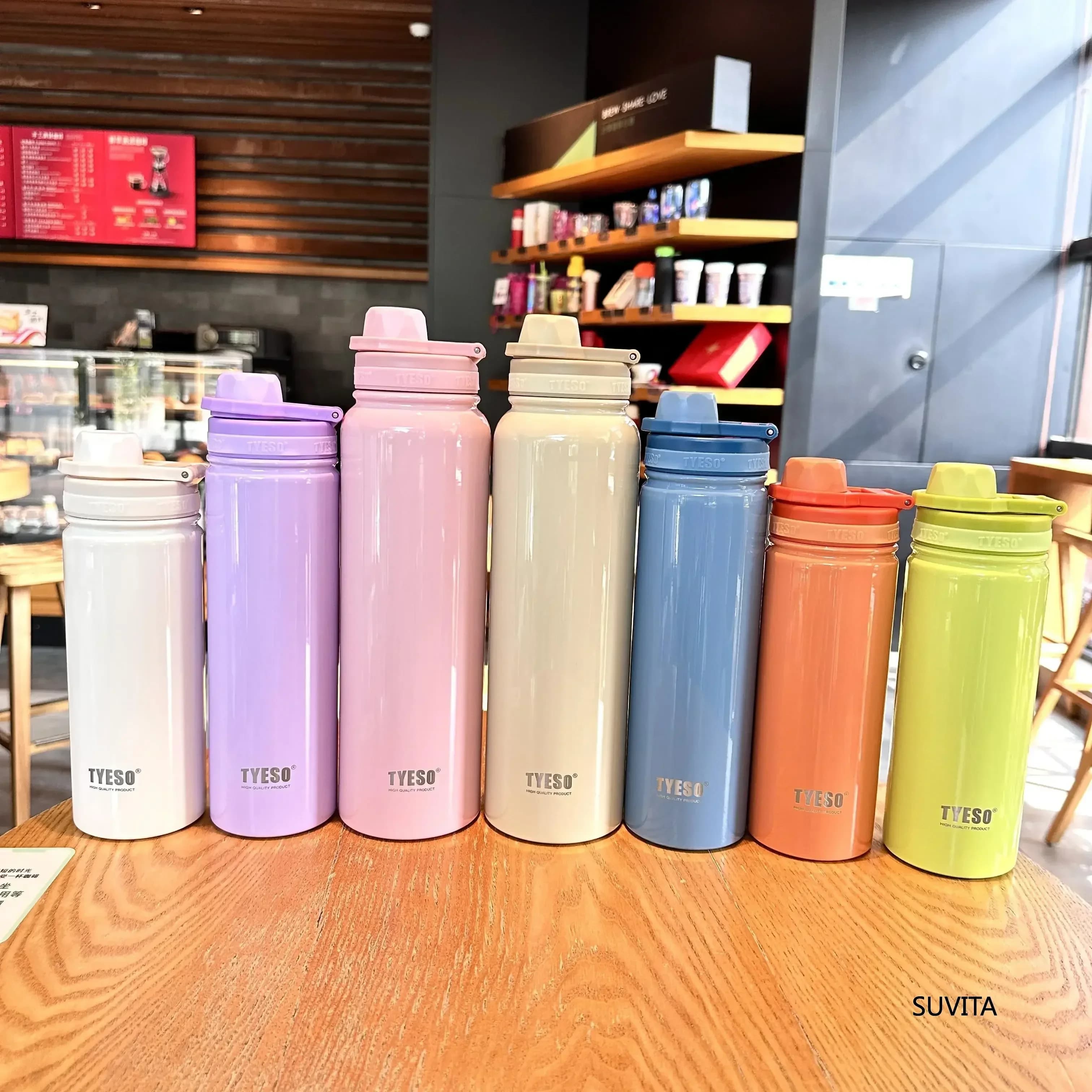 Tyeso Thermo-Wasserflasche aus Edelstahl, tragbarer Becher, Sport-Vakuumflasche hält Kälte und Hitze, Thermobecher, Auto-Isolierbecher