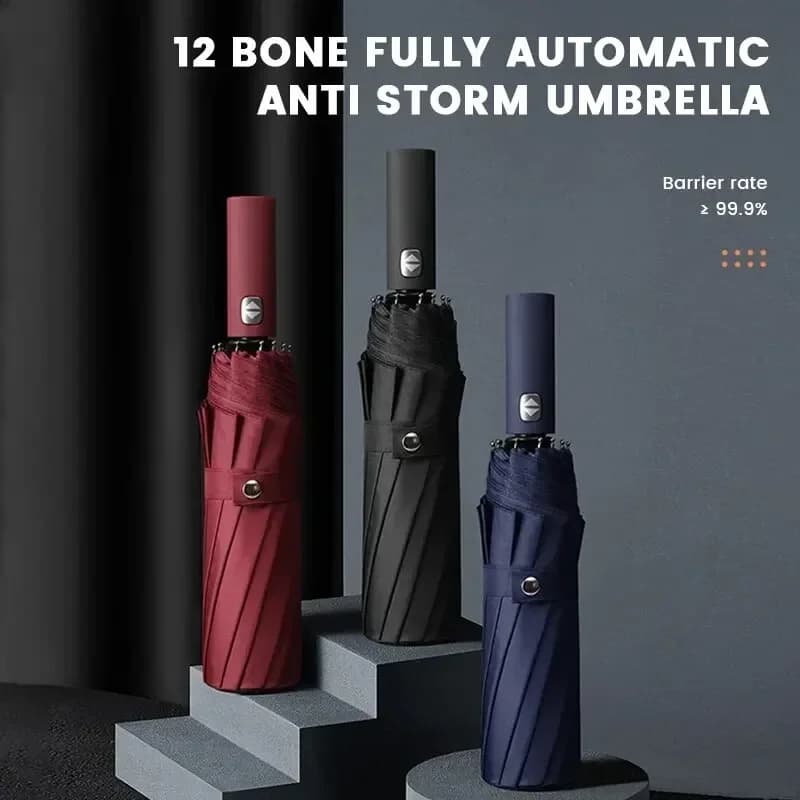 Voll automatischer Regenschirm mit 12 Knochens ch warzen und dickem und haltbarem Kiel und drei Klapp schirmen UV-beständiger Klapp schirm