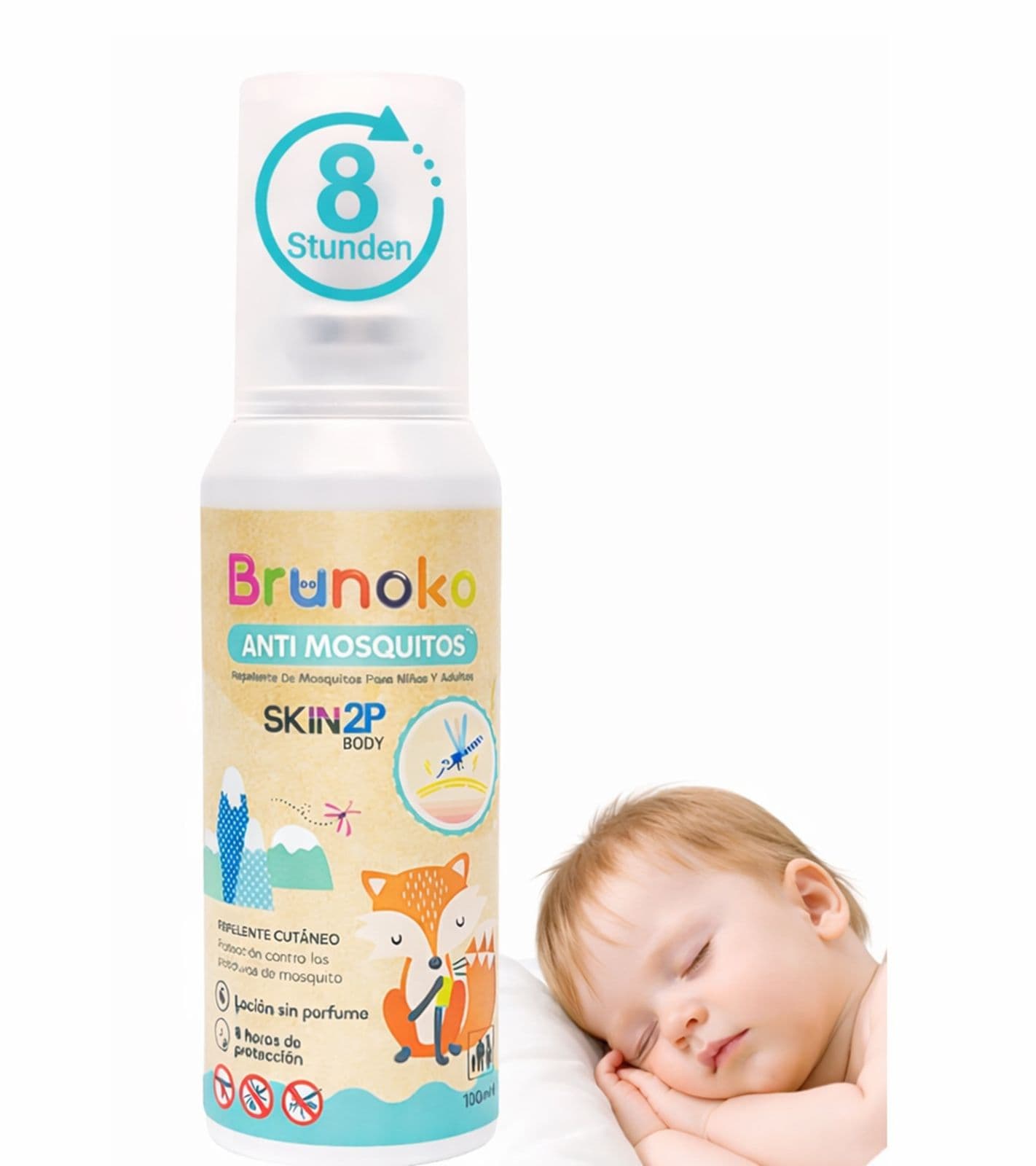 Brunoko Anti-Mücken-Spray für Babys schützt vor Mücken und Bettwanzen geeignet für Körper und Gesicht von Säuglingen Baby-Loation 8 Stunden