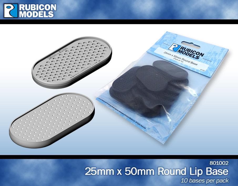 Rubicon Models 25mm x 50mm Round Edge Bases 1 Pack of 10 Bases Plastic 801002