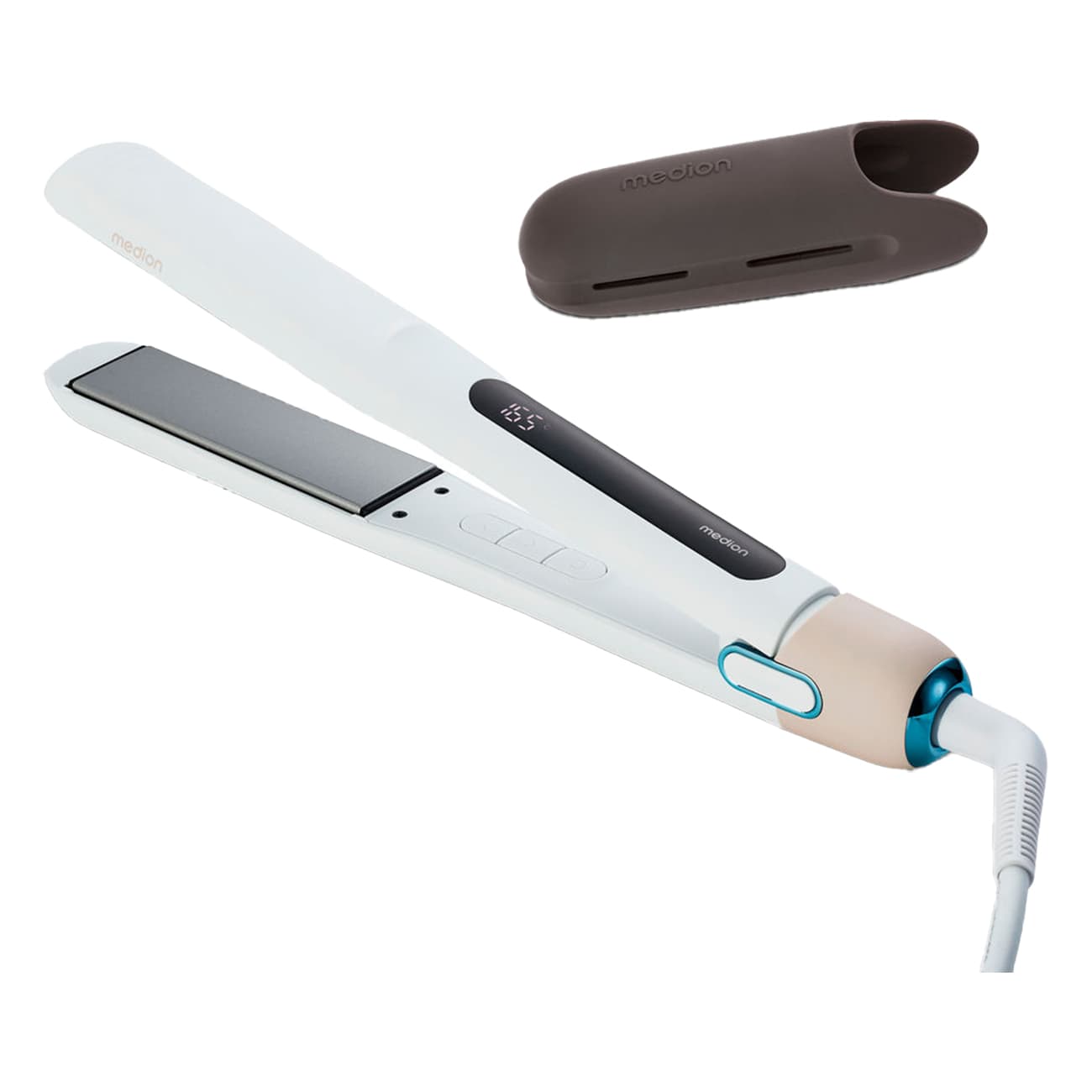 Medion LIFE HS1 weiß | Glätteisen | Keramik-Turmalin-Stylingplatten mit Temperatursensor | 5 Hitzestufen | In nur 60 Sek. auf 210° | Display