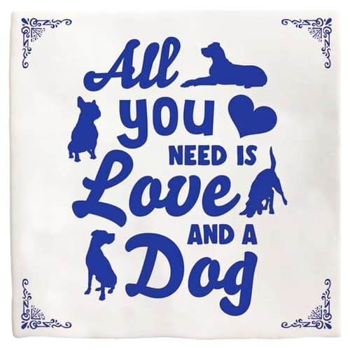 Flamingo Dekofliese "All you need is Love and a Dog"