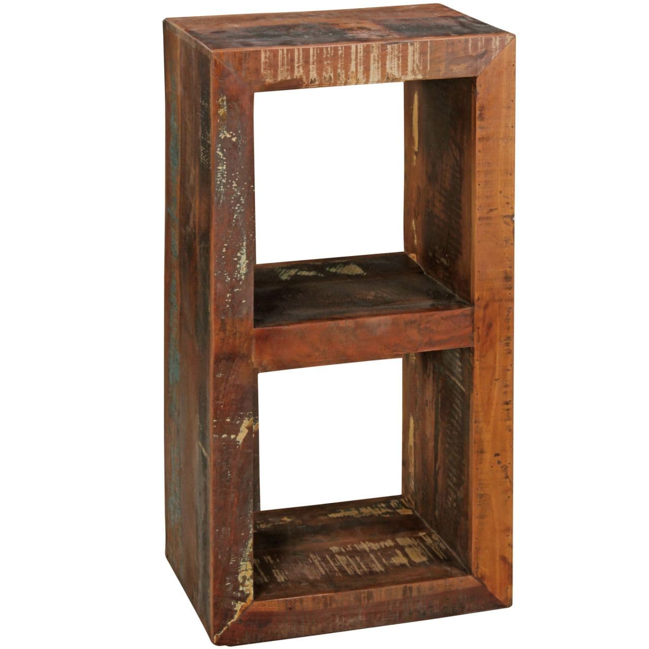 Bücherregal Kalkutta 45 x 35 x 90 cm, Massivholz Regal mit 2 Ebenen, Cube Beistelltisch Wohnzimmer, Standregal Shabby-Chic 