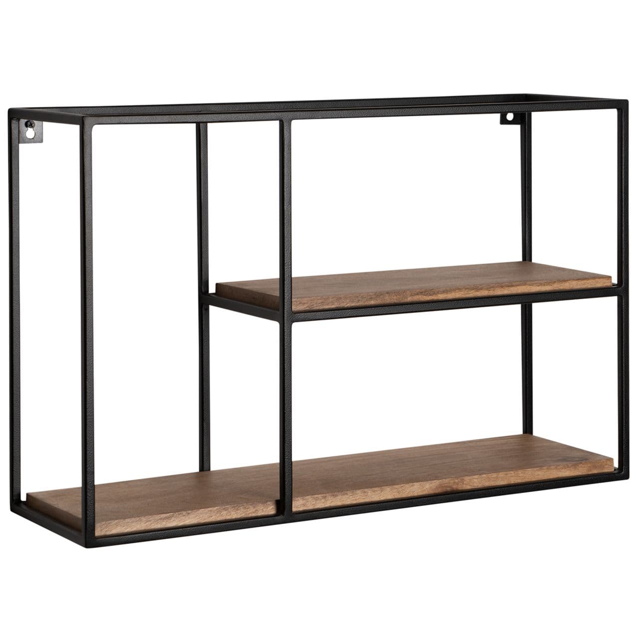Wandregal 60x40x18 cm Mango Massivholz / Metall Hängeregal Rechteckig, Kleines Design Schweberegal Industrial, Regal Hängend Wohnzimmer,
