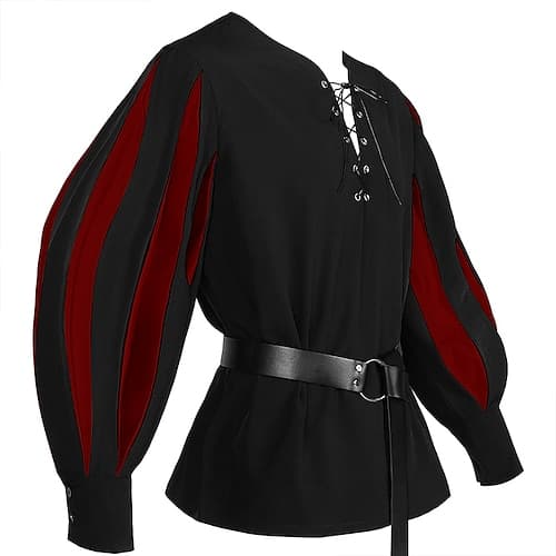 Retro Vintage Punk Gothic Mittelalterlich Bluse / Hemd Maskerade Tunika Ritter Wikinger Kreuzritter Outlander Landsknechte Gerüscht Farbblock Kostüm