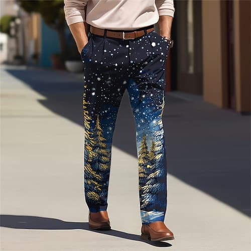 Weihnachtsbaum Geschäftlich Brautkleider schlicht Herren 3D-Druck Anzughosen Hosen Hose Outdoor Freizeitskleidung Strassenmode Weihnachten Polyester