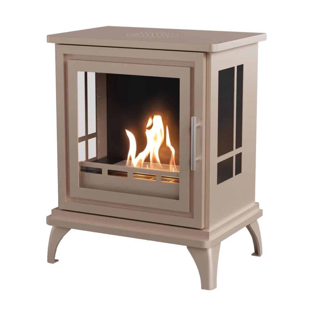 ScandiFlames Nashville Grau Beige – Freistehender Bioethanol-Kaminofen – 6 Stunden Brenndauer – 2 kW Heizleistung