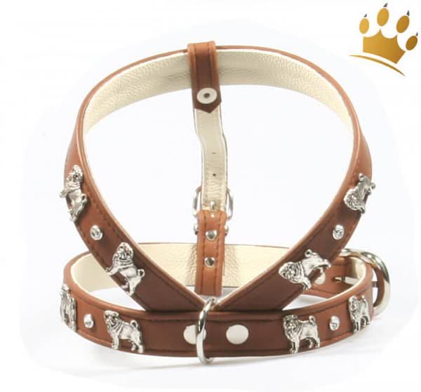 Mopsgeschirr Leder Deluxe Braun