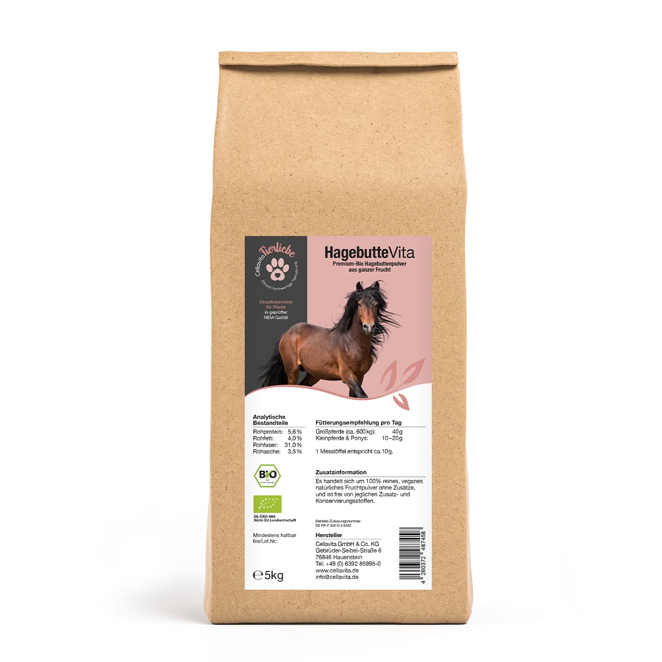 Bio-Hagebutte Vita für Pferde 5kg Vorratsbeutel