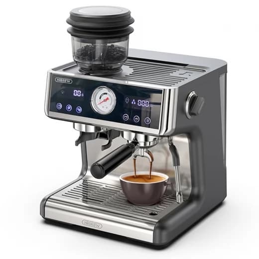 HiBREW H7A Kaffeemaschine Espressomaschine, 20 Bar Druck, Dualboiler, 30 Stufen Mahlwerk – Silber