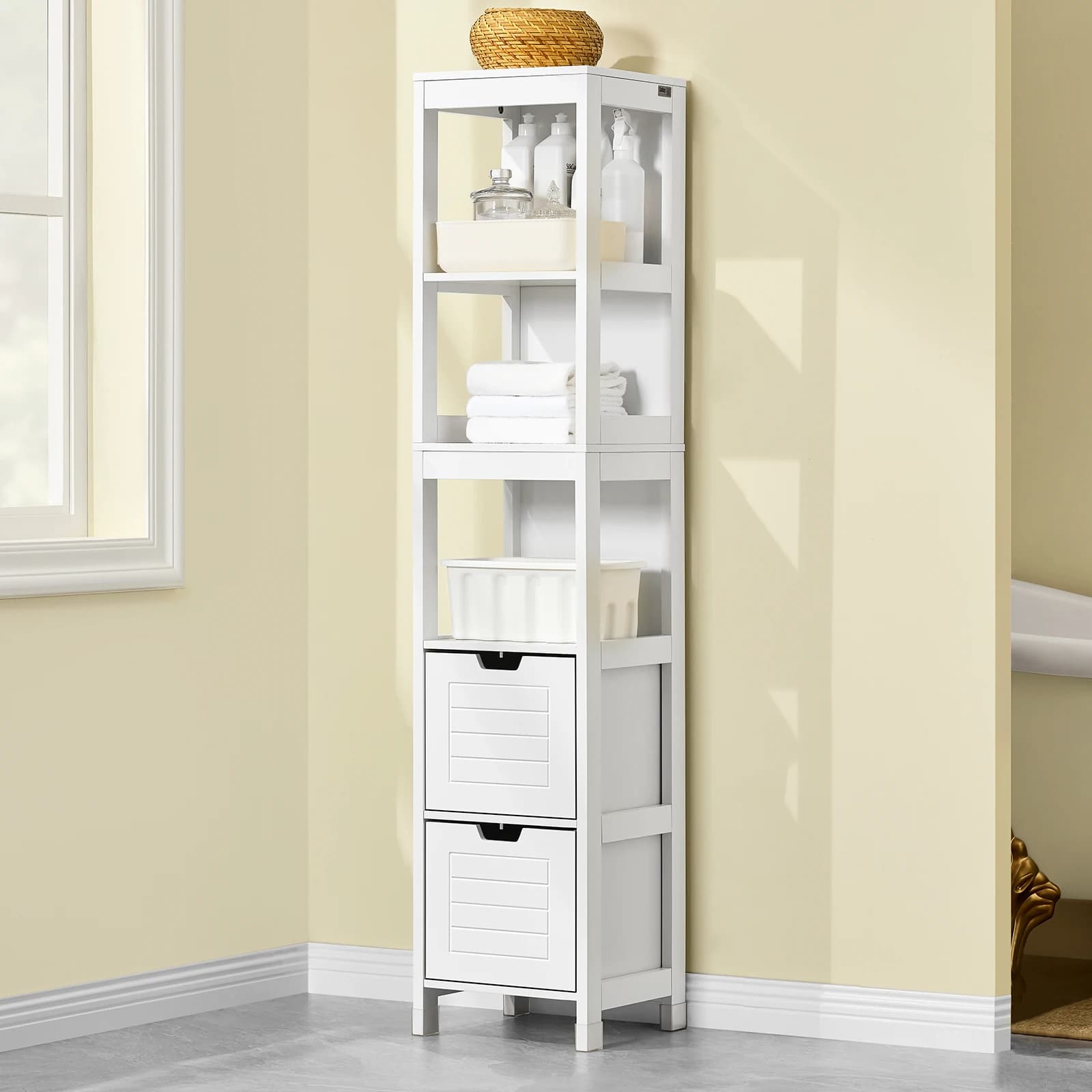SoBuy FRG126 Hochschrank für Bad Badmöbel Badezimmer Badregal mit Fußpolster BHT ca.: 30x144x30cm
