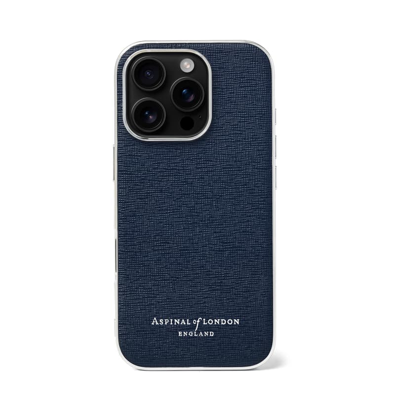 Aspinal of London iPhone 16 Pro Case in Navy Saffiano