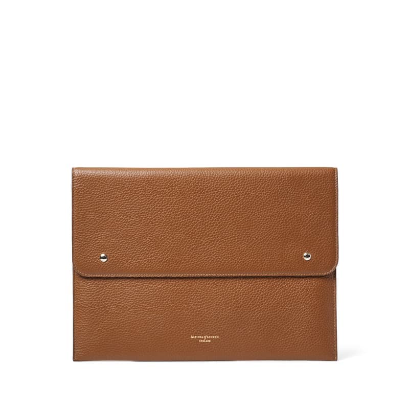 Aspinal of London 13-inch Classic Laptop Case in Tan Pebble