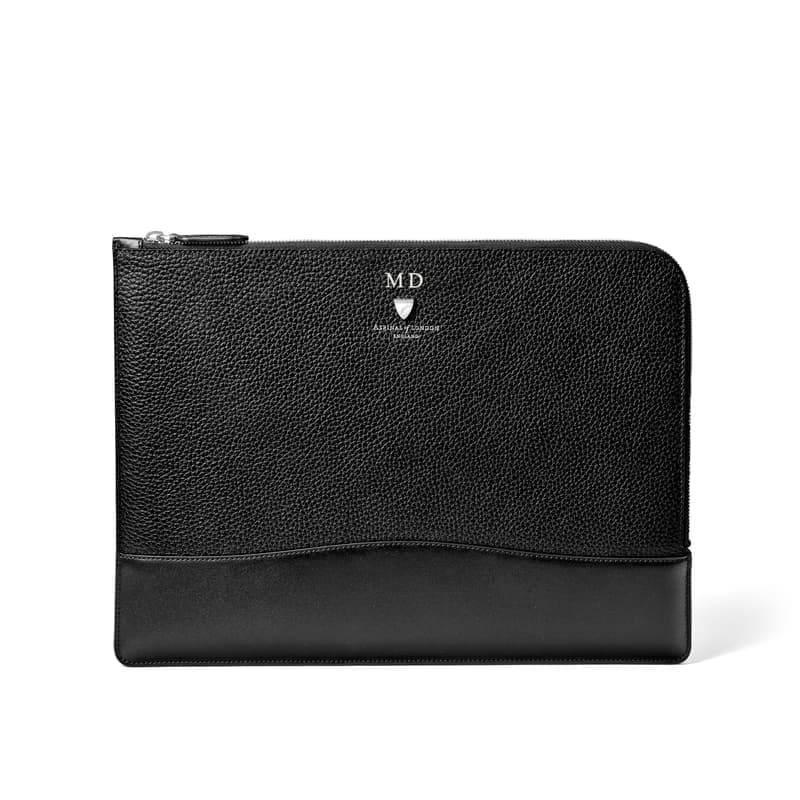 Aspinal of London City Leather Folio Case in Black Pebble