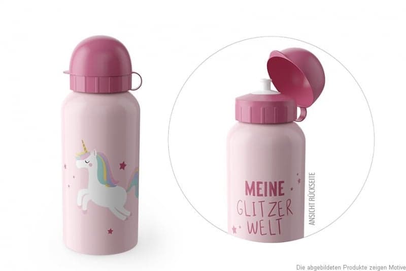 La Vida Kinder Trinkflasche mit Sportverschluss Meine Glitzerwelt Einhorn rosa pink 400ml