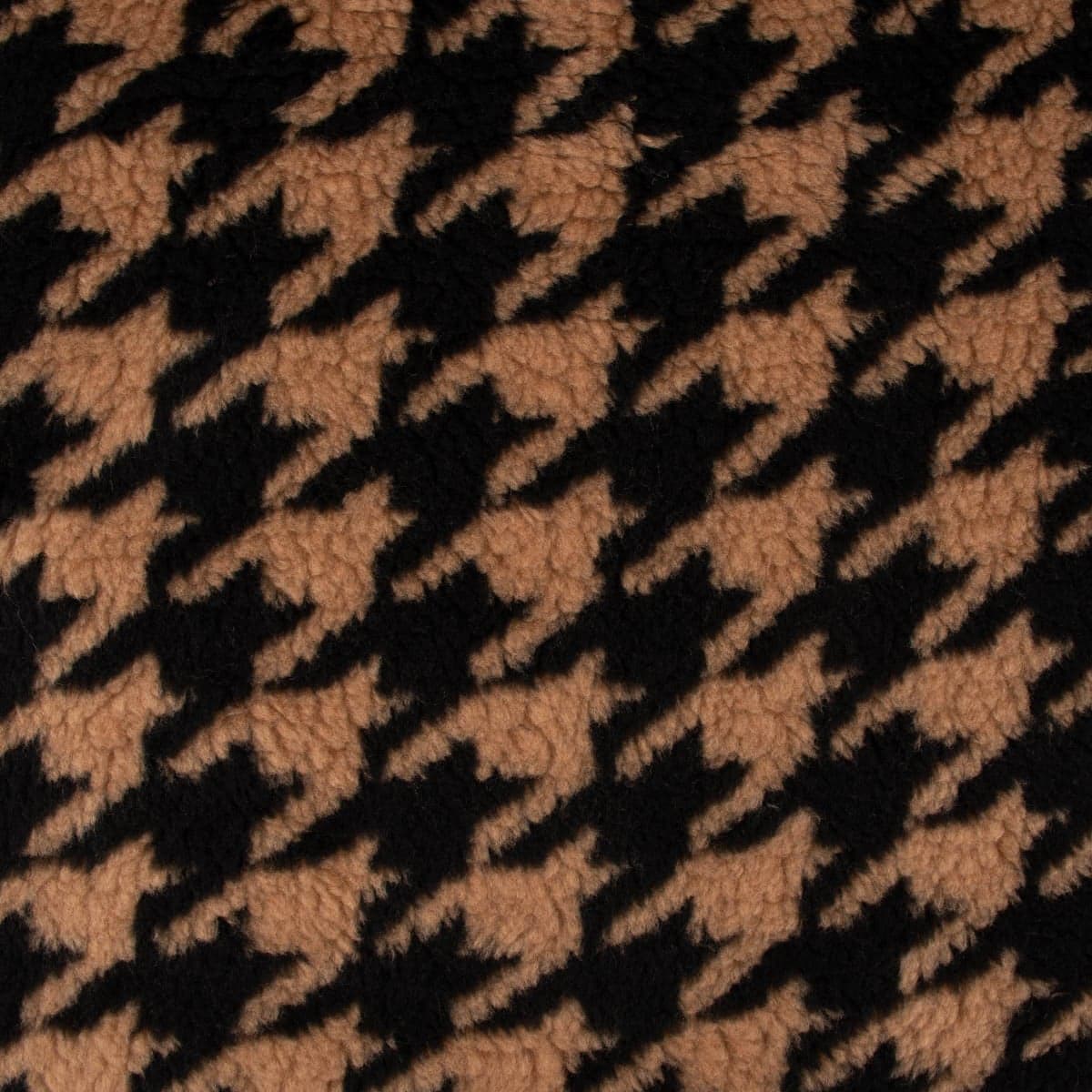 Fellimitat Kunstfell Teddyplüsch Hahnentritt camel schwarz 1,5m Breite