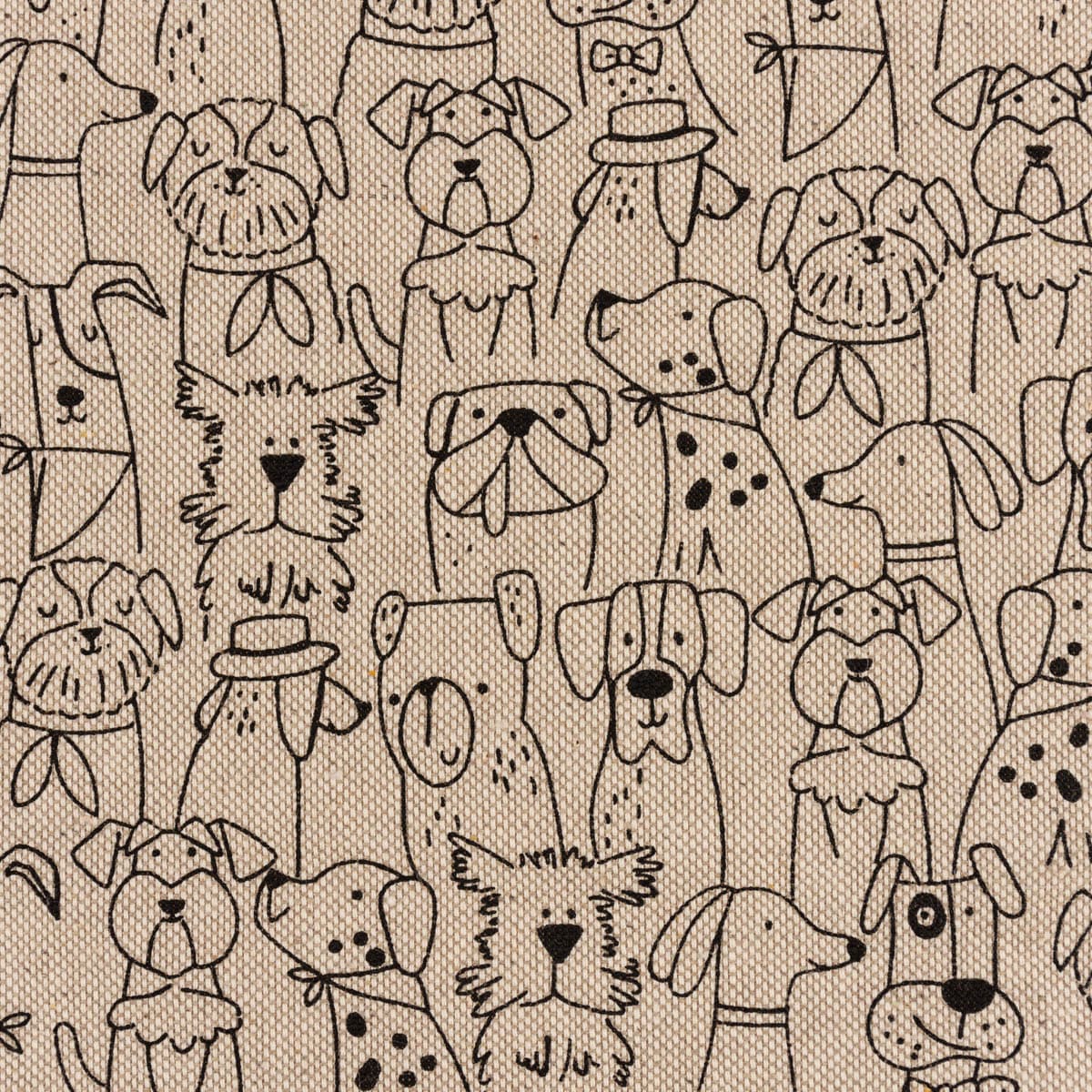Dekostoff Kinderstoff Halbpanama Leinenlook Dog Cartoon Line Hunde natur schwarz 1,40m Breite