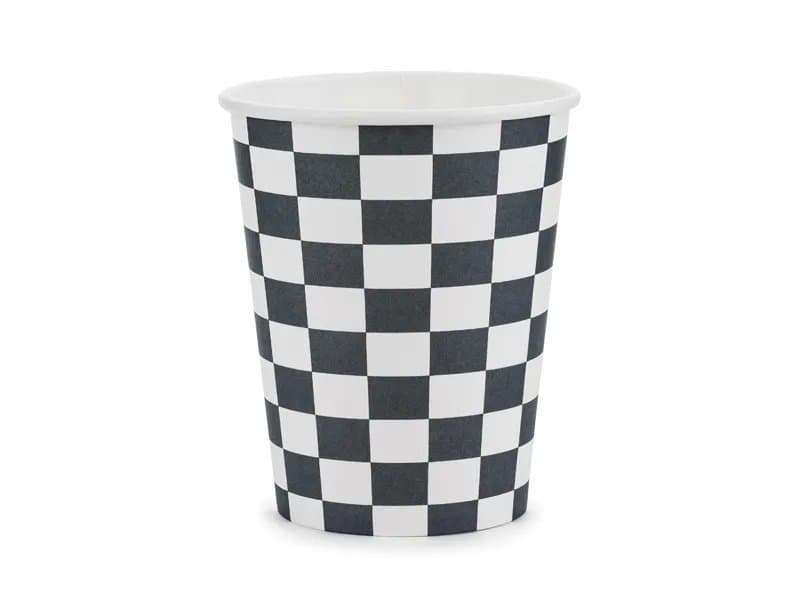 Pappbecher Rennflagge Karo schwarz weiß 6 Stück 220ml
