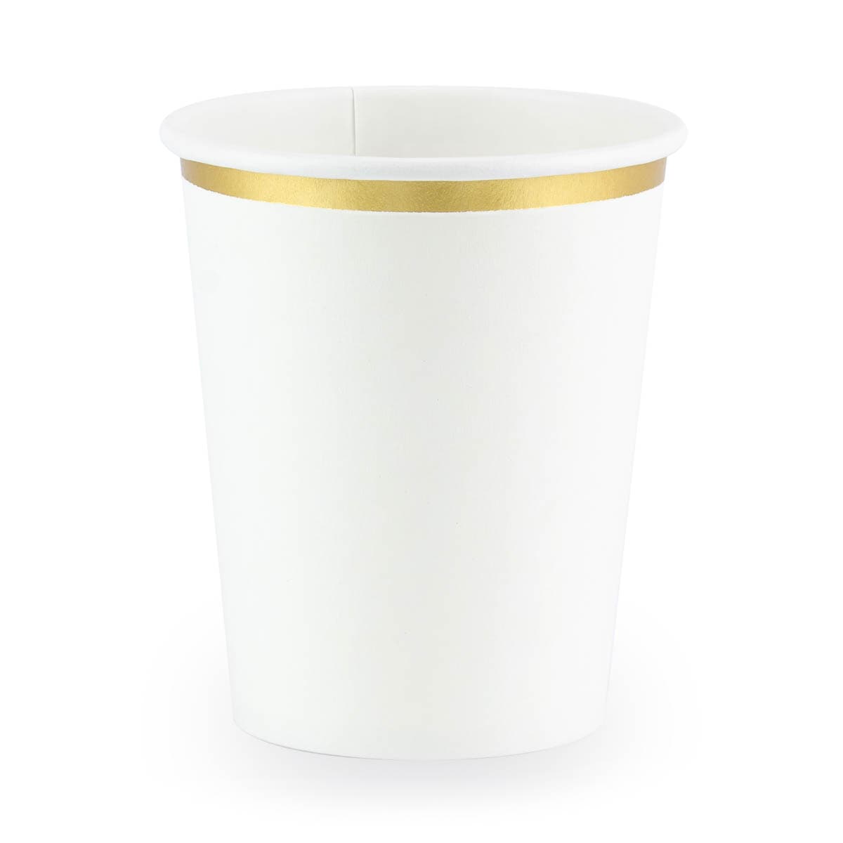 Pappbecher einfarbig weiß mit goldfarbiger Bordüre 6 Stück 260ml