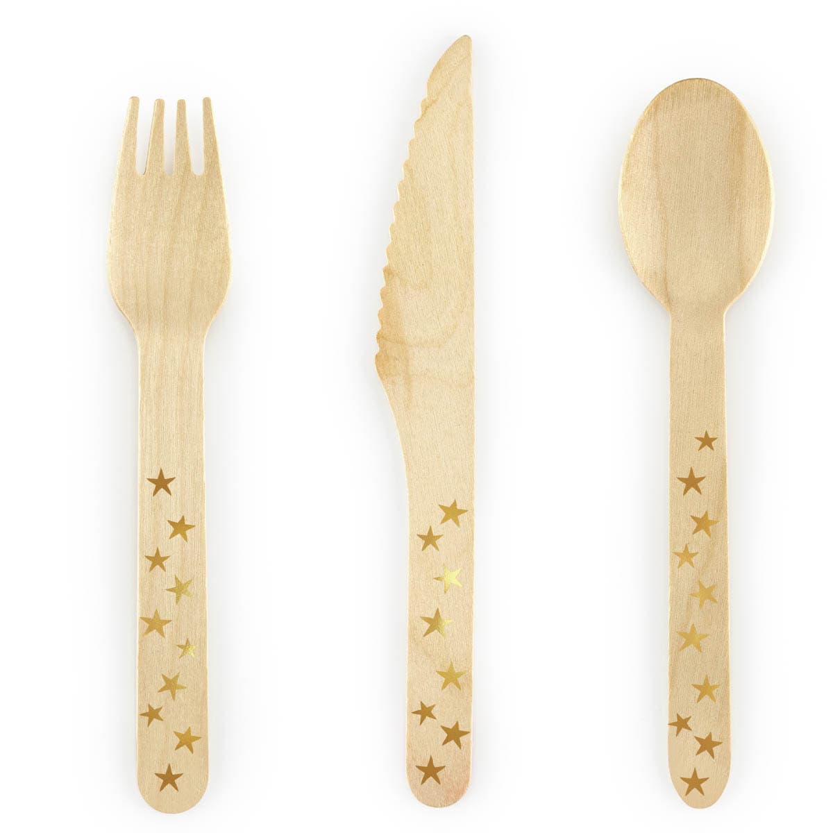 Partybesteck aus Holz mit goldenen Sternchen 16cm, 18tlg.
