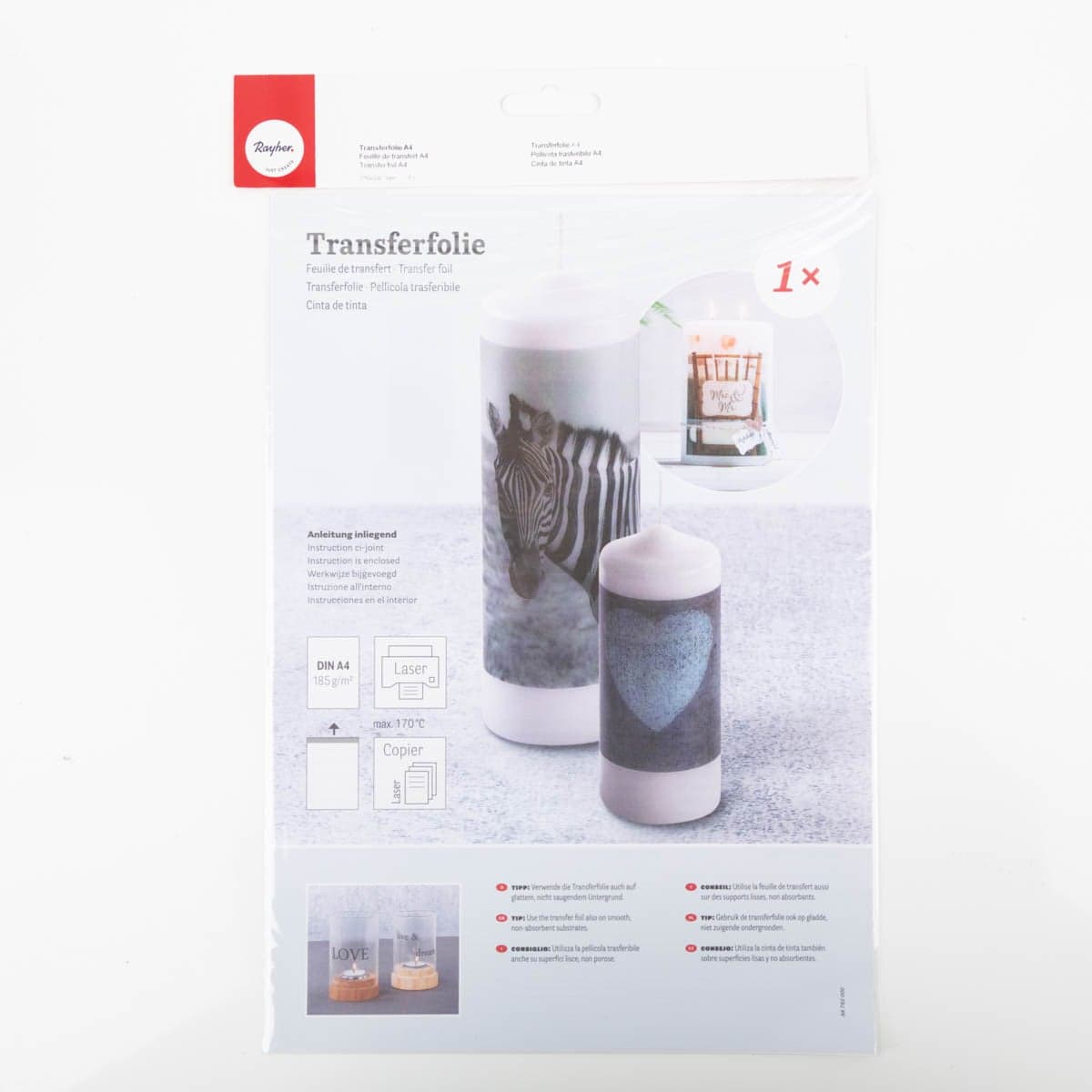 Transferfolie A4 (210×297 mm) für Laserdrucker – Motive für Kerzen & Glas von Rayher