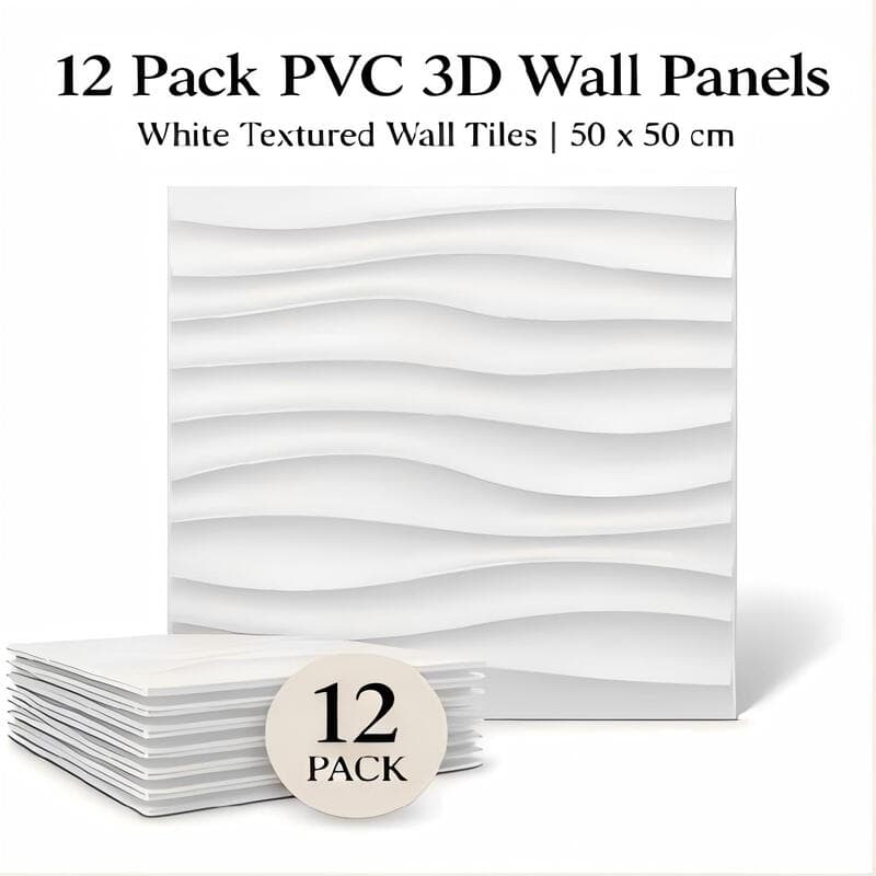 12er-Pack PVC-Wandpaneele für Innenwanddekoration, weiße strukturierte 3D-Wandfliesen, 50x50cm