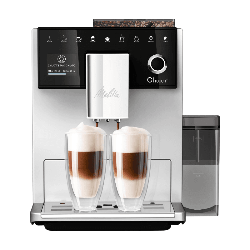 Melitta CI Touch F 630-111 Kaffeevollautomat mit Milchsystem, integriertem Mahlwerk und Milchaufschäumer für Espresso oder Cappuccino, Silber