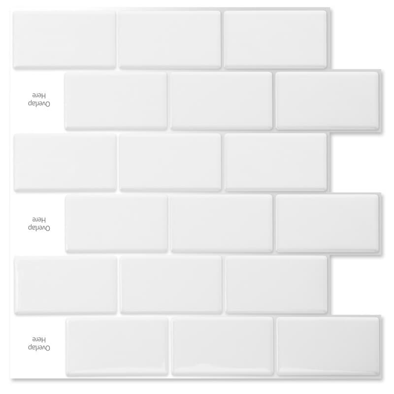 10er-Pack selbstklebende Rückwandfliesen, 3D weiße Subway-Fliesen 30x30cm, abziehbare und aufklebbare Wandfliesen für Küche, Bad,