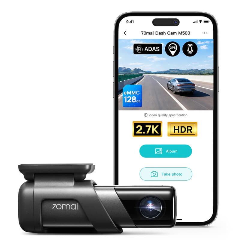 70mai Dashcam M500, Echte 1944P Ultra HD Autokamera mit integriertem 64 GB eMMC-Speicher, 170° Weitwinkel-Sichtfeld, HDR-Nachtsicht, integriertes GPS