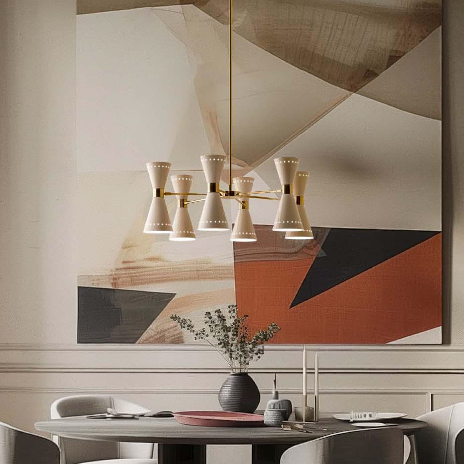 Megafono Pendellampe, elfenbeinfarben, 12-flg. Stilnovo - Wohnzimmer - Design - Metall - Mehrflammig