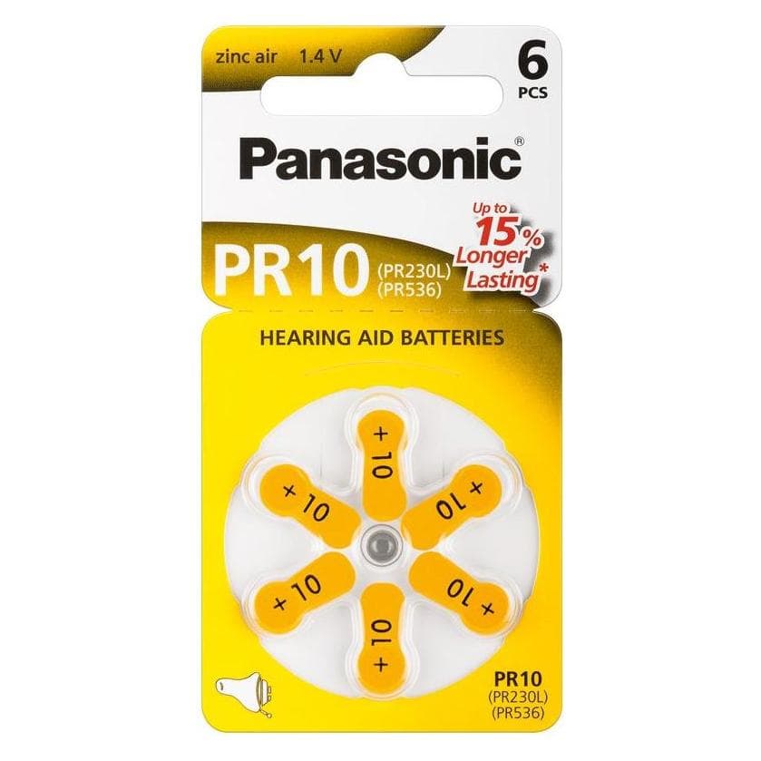 Panasonic Hörgerätebatterien PR10 (6 Stk., 10, 100 mAh), Batterien + Akkus
