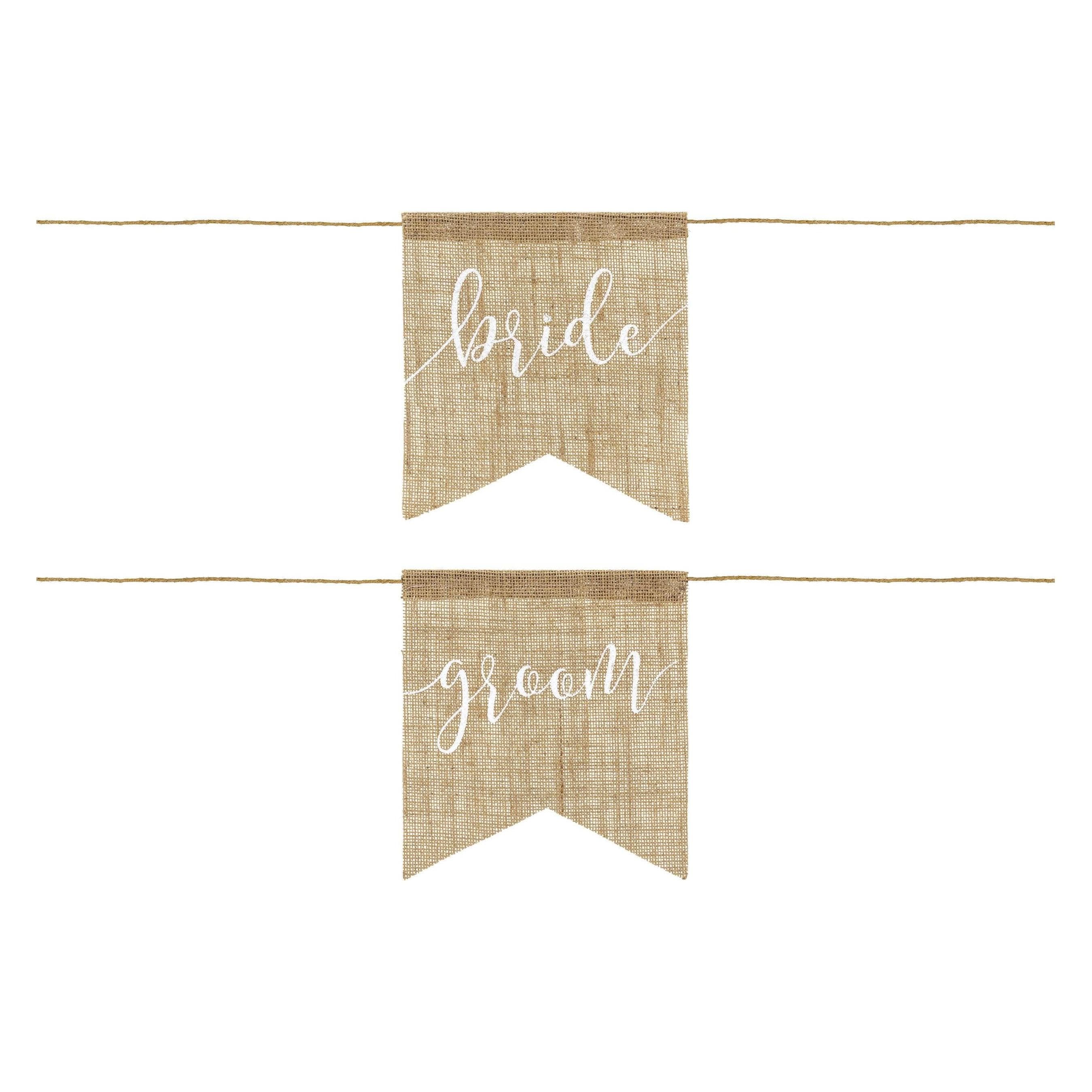 Partydeco Partyaccessoire Stuhlschild Bride Groom Jute Braun (2 Stk.)