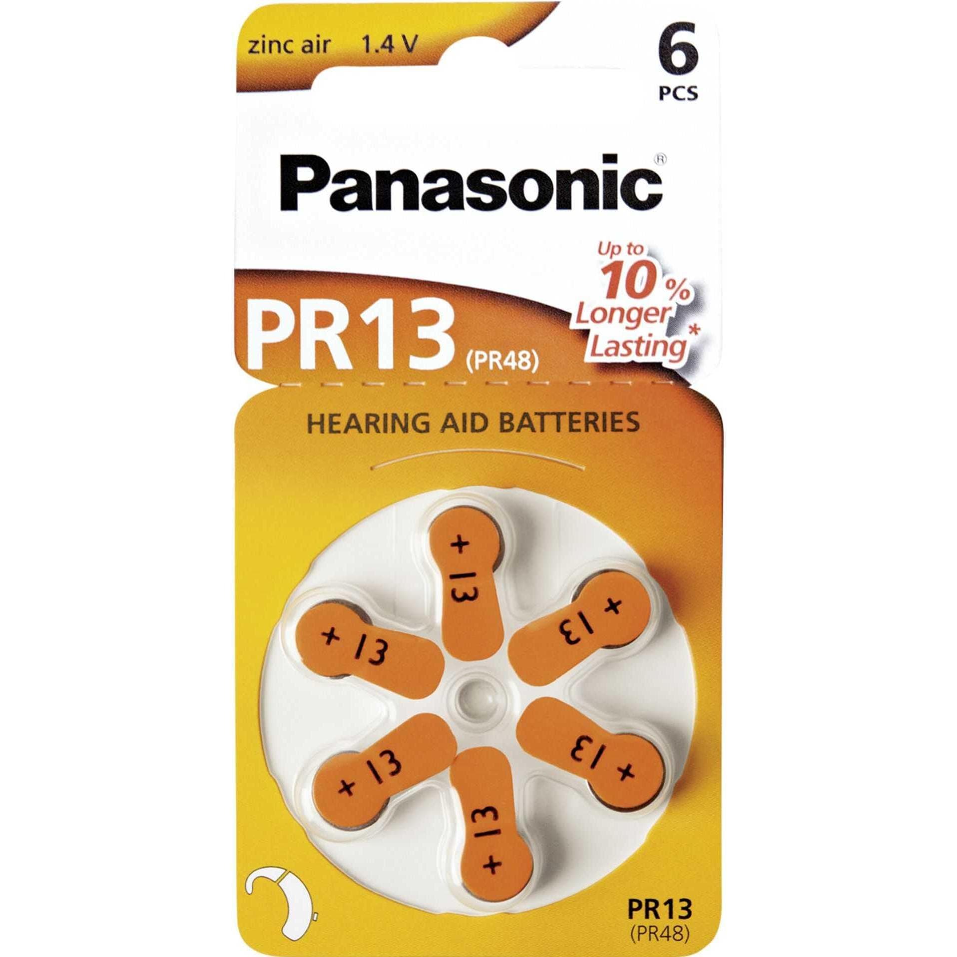 Panasonic Hörgeräte Batterien PR13 (6 Stk., PR48, 310 mAh), Batterien + Akkus