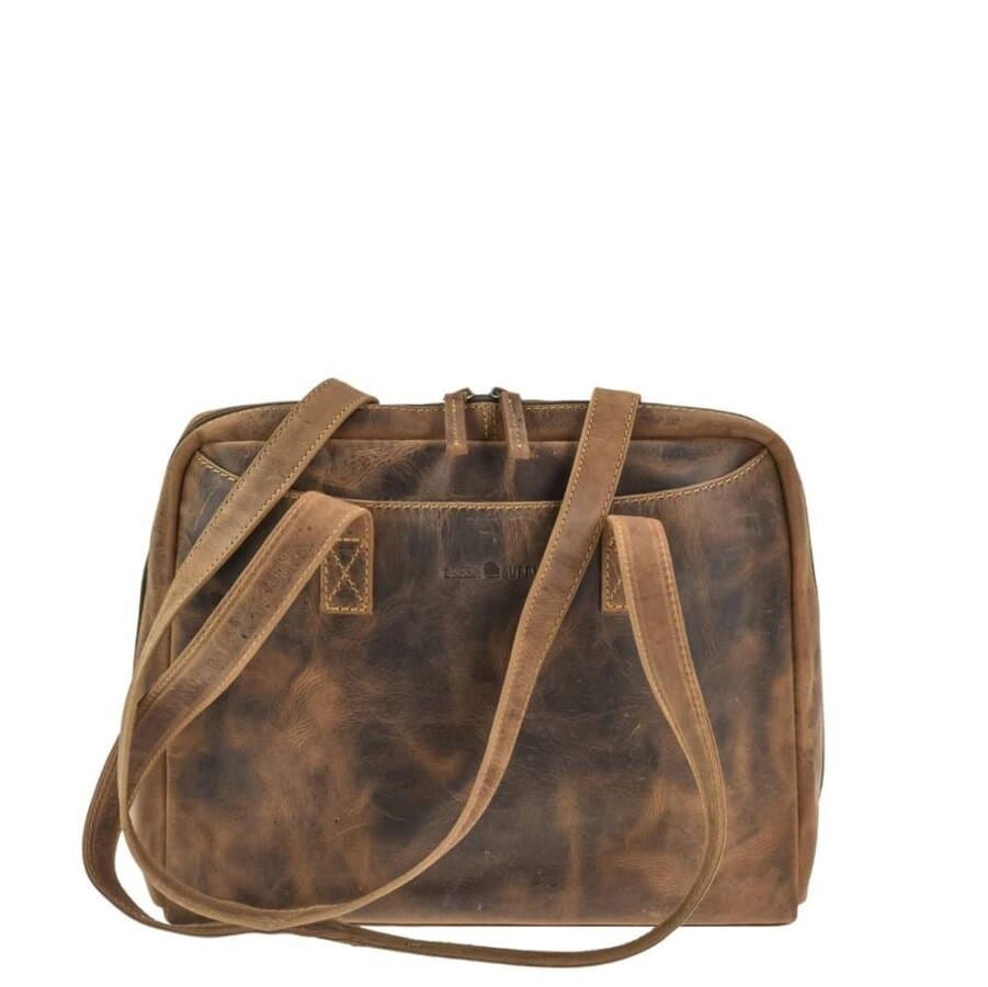 City-Shopper Damen Leder antikbraun mit A4-Hauptfach | Greenburry Vintage-Original Schultertasche für Business Schule Uni Arbeit City 1535-25