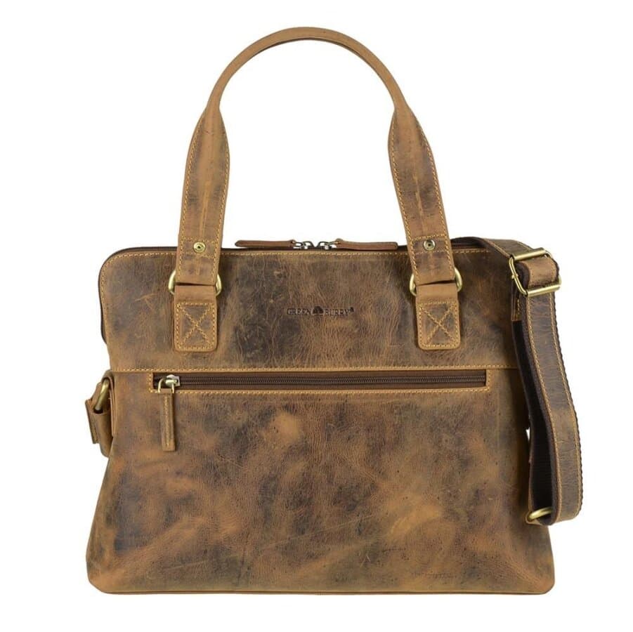 Shopper Damen Leder antikbraun mit Tabletfach | Greenburry Vintage-Original Handtasche für Business Shopping Uni Arbeit Reise 1629-25