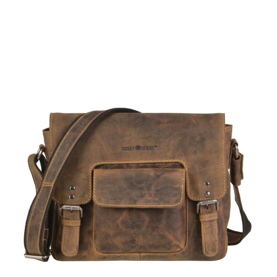 Umhängetasche Herren Leder antikbraun A5 Tablet Organizer | Greenburry Vintage Original Schultertasche für Freizeit Reise Business 1911M-25