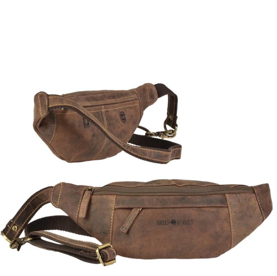 Bauchtasche Herren viel Stauraum 36x12cm Leder antikbraun | Greenburry Vintage 1743A-25