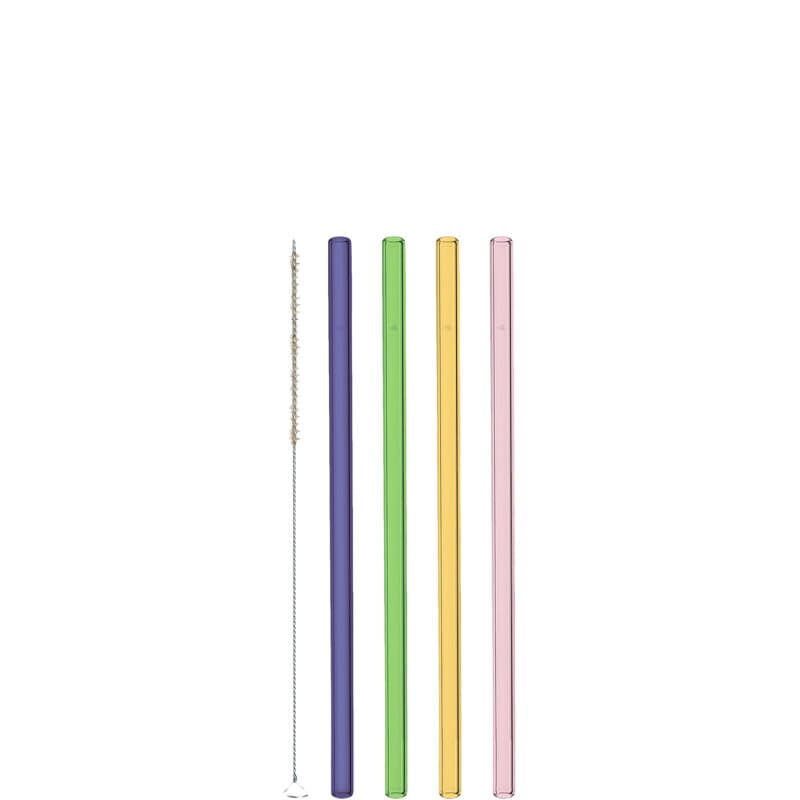 Leonardo - 4 Glastrinkhalme Farbig 20cm - Bürste